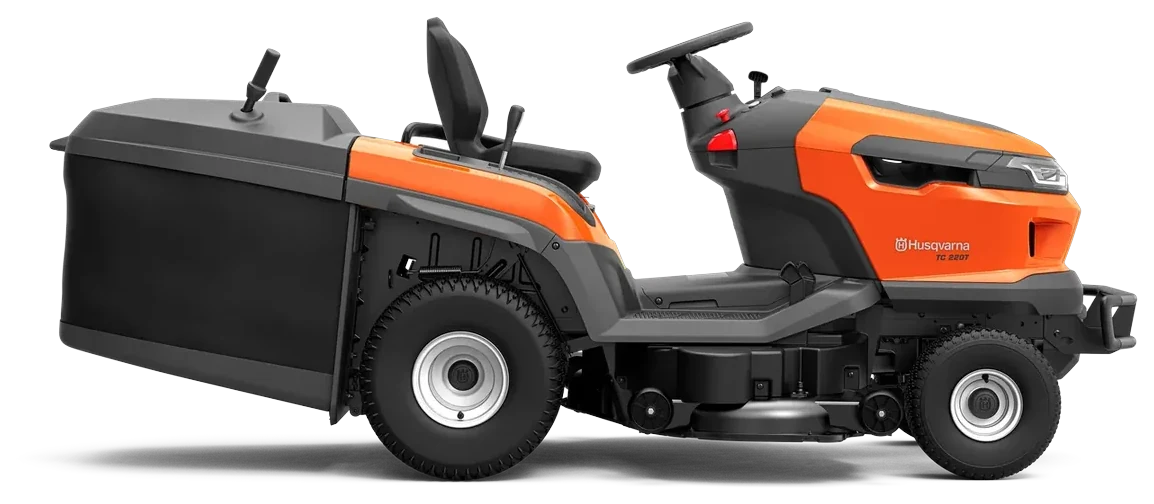 Husqvarna TC 220T de profil, carter de coupe de 108 cm