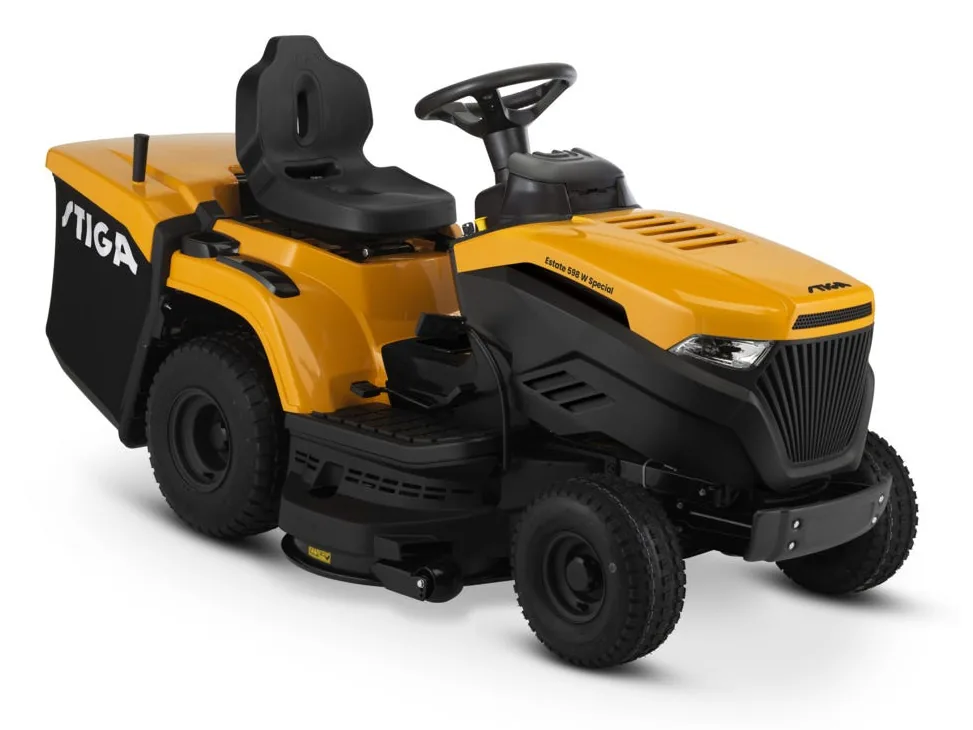 Stiga Estate 598 W Special, tracteur tondeuse à moteur Honda bicylindre et bac